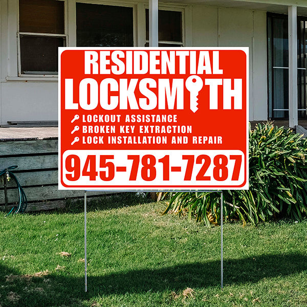 Residential Locksmith Services - Lockout Assistance, Broken Key Extraction, Lock Installation and Repair - Plain White Chili Red Design - YardSigns.com