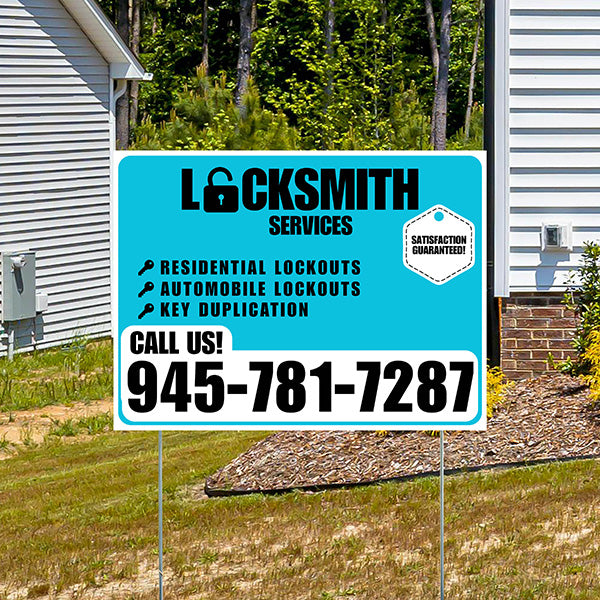 Locksmith Services - Residential Lockouts, Automobile Lockouts, Key Duplication - Plain White Aqua Blue Design - YardSigns.com