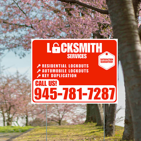 Locksmith Services - Residential Lockouts, Automobile Lockouts, Key Duplication - Plain White Chili Red Design - YardSigns.com