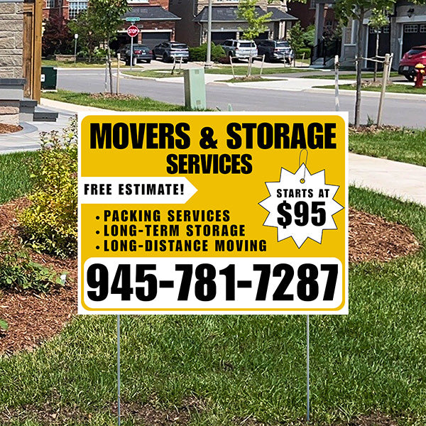 Moving & Storage Services - Long-Distance Moving, Packing Services, Long-Term Storage with Price Tag - Plain White Mustard Gold Design - YardSigns.com