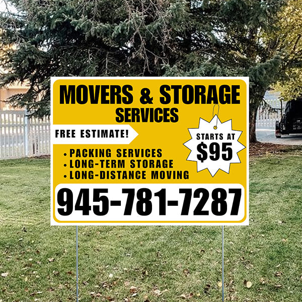 Moving & Storage Services - Long-Distance Moving, Packing Services, Long-Term Storage with Price Tag - Plain White Mustard Gold Design - YardSigns.com