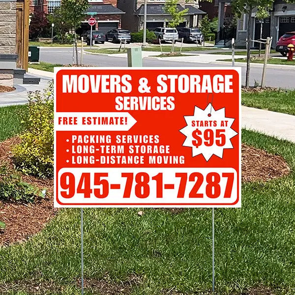 Moving & Storage Services - Long-Distance Moving, Packing Services, Long-Term Storage with Price Tag - Plain White Chili Red Design YardSigns.com