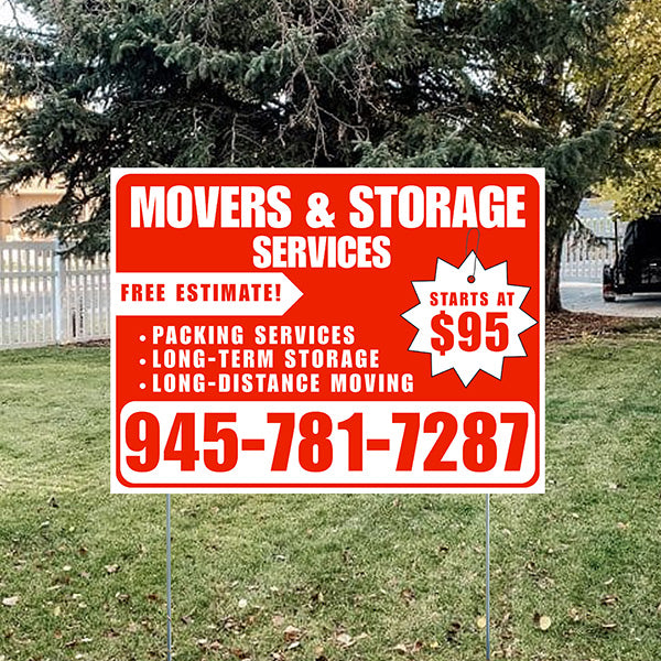 Moving & Storage Services - Long-Distance Moving, Packing Services, Long-Term Storage with Price Tag - Plain White Chili Red Design - YardSigns.com