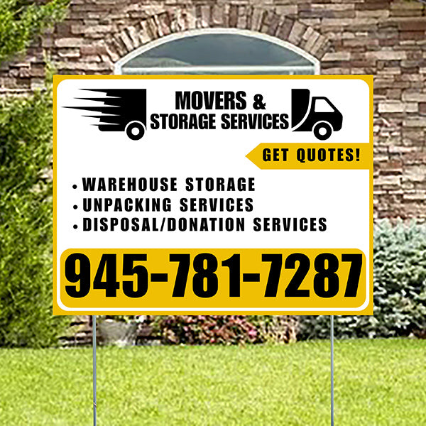 Moving & Storage Services - Warehouse Storage, Unpacking Services, Disposal/Donation Services - Get Quotes - Plain Mustard Gold White Design - YardSigns.com