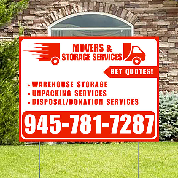 Moving & Storage Services - Warehouse Storage, Unpacking Services, Disposal/Donation Services - Get Quotes - Plain Chili Red White Design - YardSigns.com