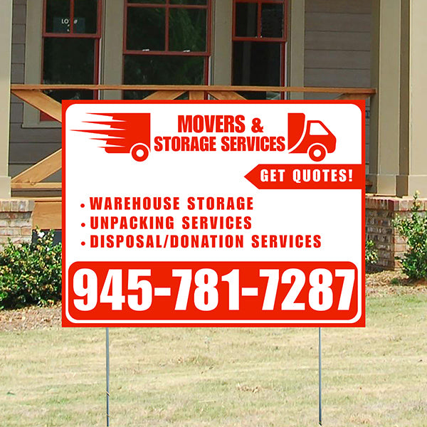 Moving & Storage Services - Warehouse Storage, Unpacking Services, Disposal/Donation Services - Get Quotes - Plain Chili Red White Design - YardSigns.com