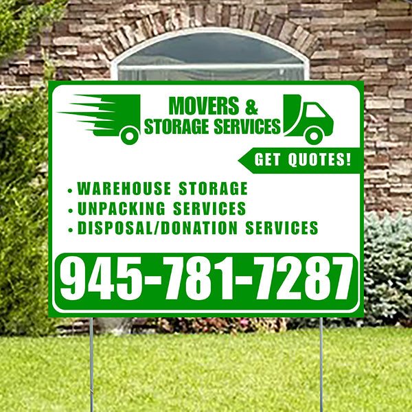 Moving & Storage Services - Warehouse Storage, Unpacking Services, Disposal/Donation Services - Get Quotes - Plain Green White Design - YardSigns.com