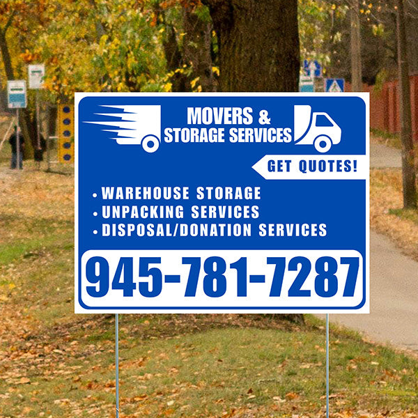Moving & Storage Services - Warehouse Storage, Unpacking Services, Disposal/Donation Services - Get Quotes - Plain White Blue Design - YardSigns.com