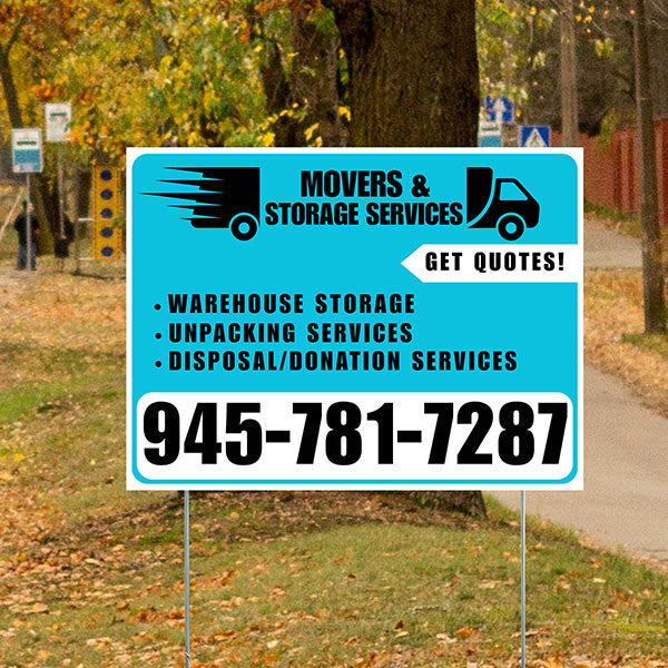 Moving & Storage Services - Warehouse Storage, Unpacking Services, Disposal/Donation Services - Get Quotes - Plain White Aqua Blue Design - YardSigns.com