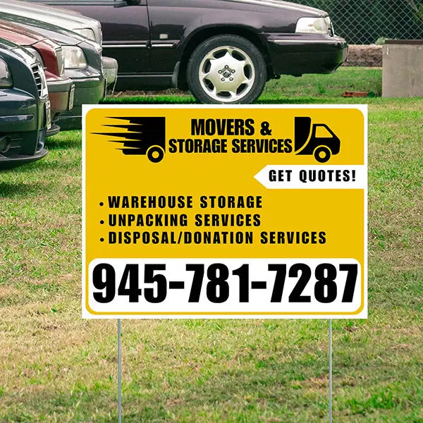 Moving & Storage Services - Warehouse Storage, Unpacking Services, Disposal/Donation Services - Get Quotes - Plain White Mustard Gold Design YardSigns.com