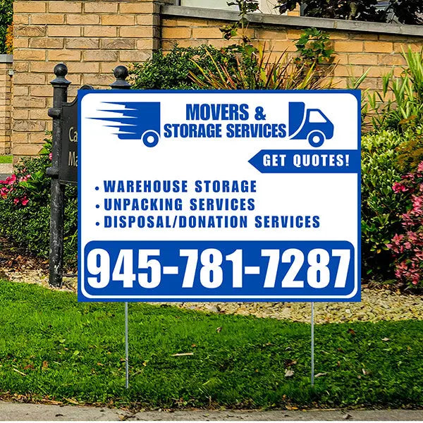 Moving & Storage Services - Warehouse Storage, Unpacking Services, Disposal/Donation Services - Get Quotes - Plain Blue White Design YardSigns.com
