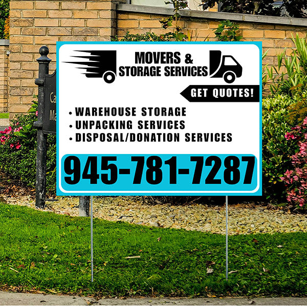 Moving & Storage Services - Warehouse Storage, Unpacking Services, Disposal/Donation Services - Get Quotes - Plain Aqua Blue White Design - YardSigns.com