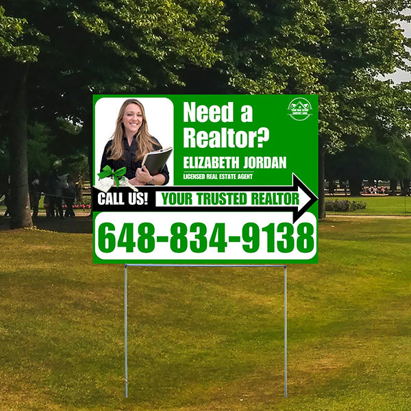 Realtor Yard Signs - Need a Realtor? - Green White Right Arrow with Image and Logo Design - YardSigns.com