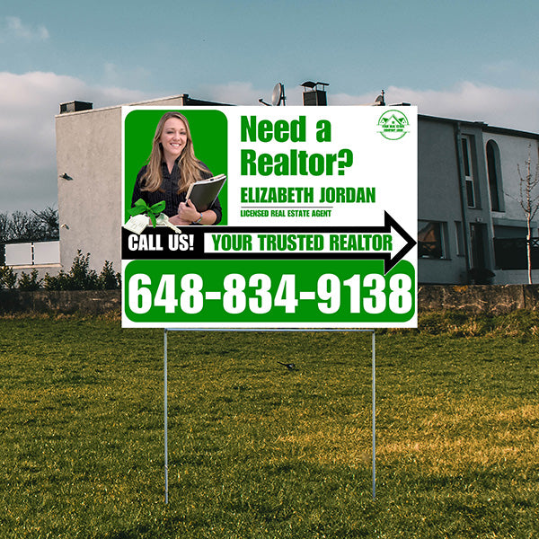 Realtor Yard Signs - Need a Realtor? - White Green Right Arrow with Image and Logo Design - YardSigns.com