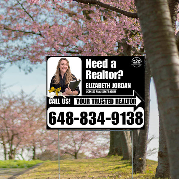 Realtor Yard Signs - Need a Realtor? - Black White Right Arrow with Image and Logo Design - YardSigns.com