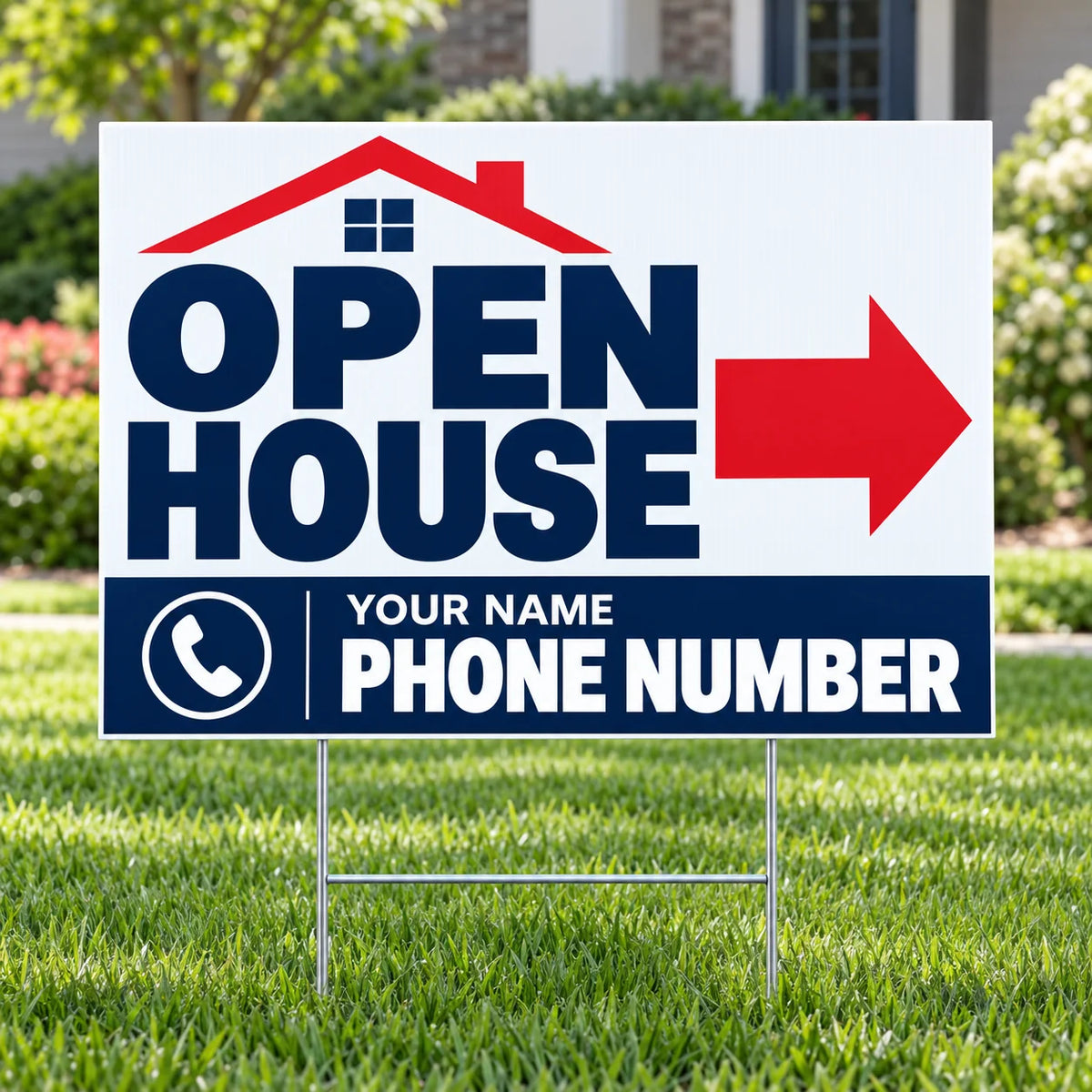 Real Estate - Open House - Navy Red Classic YardSigns.com