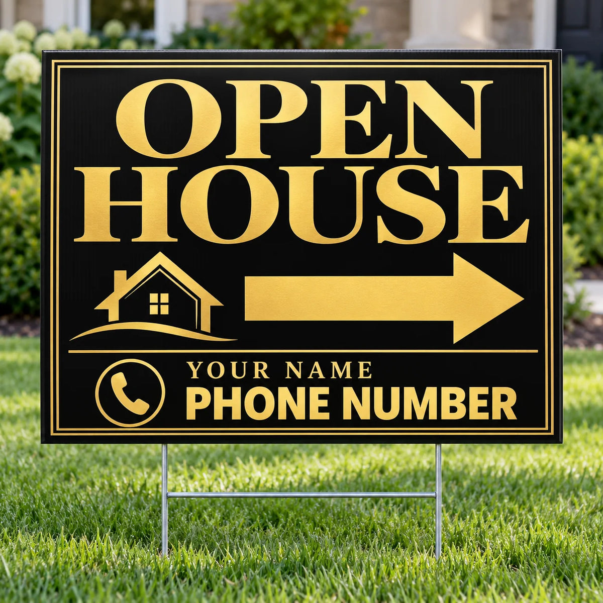 Real Estate - Open House - Black Gold Elegant YardSigns.com