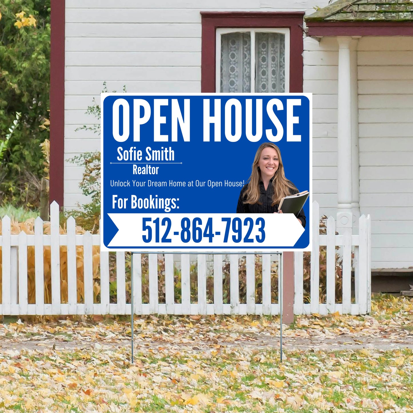 Real Estate - Open House - Plain Realtor Blue White Design YardSigns.com