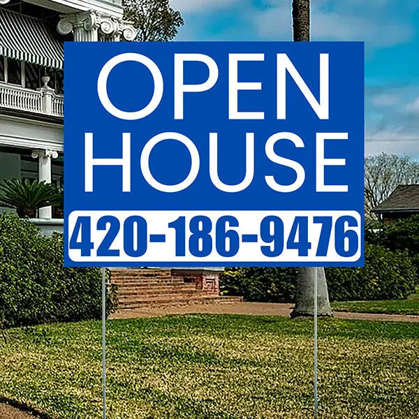 Real Estate - Open House - Plain Blue White Design YardSigns.com