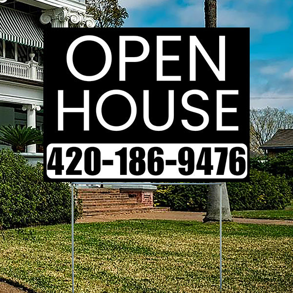 Real Estate - Open House - Plain Black White Design - YardSigns.com