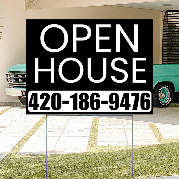 Real Estate - Open House - Plain Black White Design - YardSigns.com