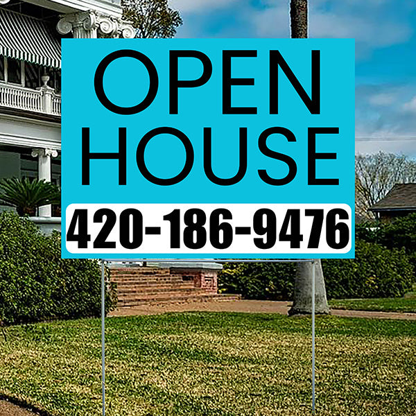 Real Estate - Open House - Plain Aqua Blue White Design - YardSigns.com