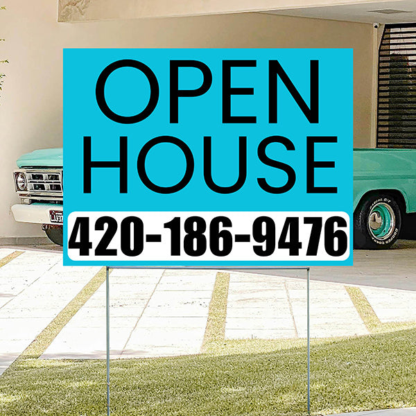 Real Estate - Open House - Plain Aqua Blue White Design - YardSigns.com
