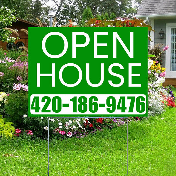 Real Estate - Open House - Plain Green White Design - YardSigns.com