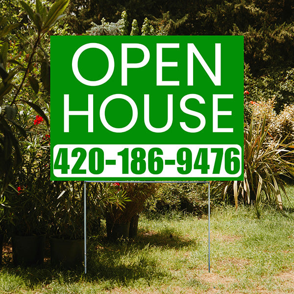 Real Estate - Open House - Plain Green White Design - YardSigns.com