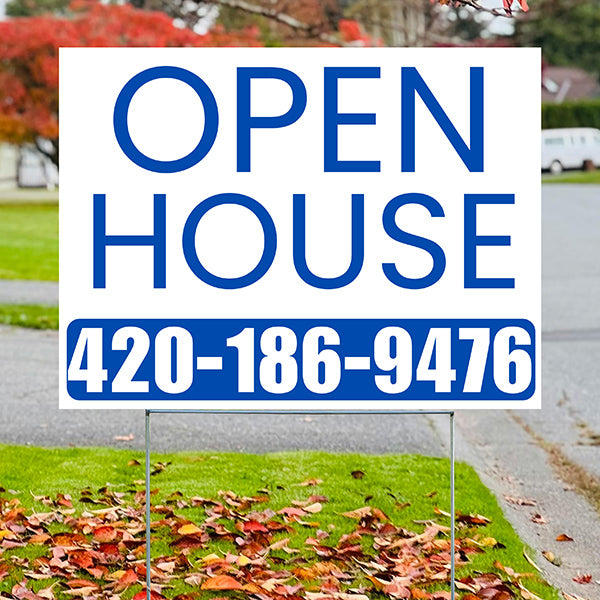 Real Estate - Open House - Plain White Blue Design - YardSigns.com