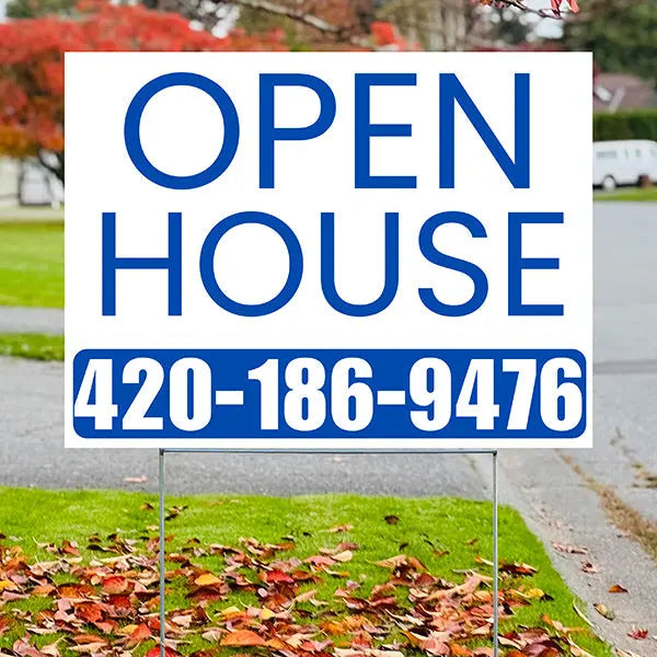 Real Estate - Open House - Simple White Blue House Design YardSigns.com