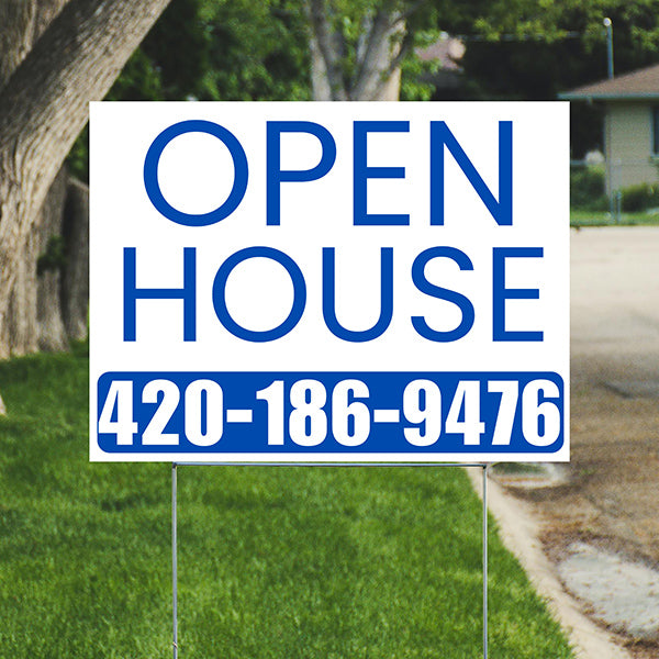 Real Estate - Open House - Plain White Blue Design - YardSigns.com