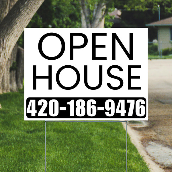 Real Estate - Open House - Plain White Black Design - YardSigns.com