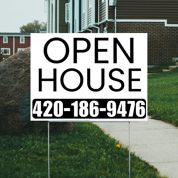 Real Estate - Open House - Plain White Black Design - YardSigns.com