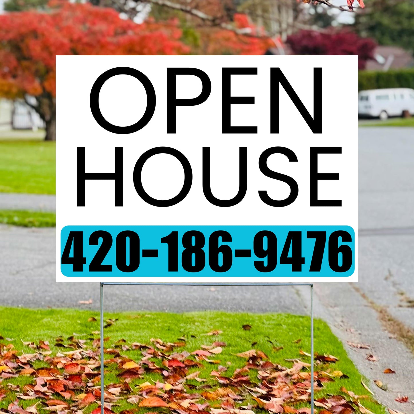 Real Estate - Open House - Plain White Aqua Blue Design YardSigns.com