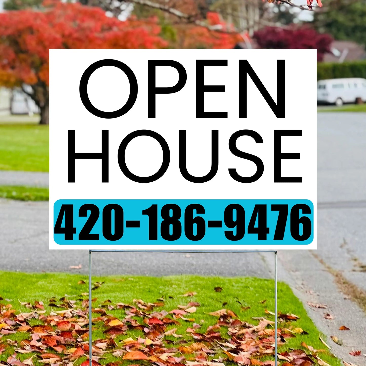 Real Estate - Open House - Simple White Aqua Blue House Design YardSigns.com