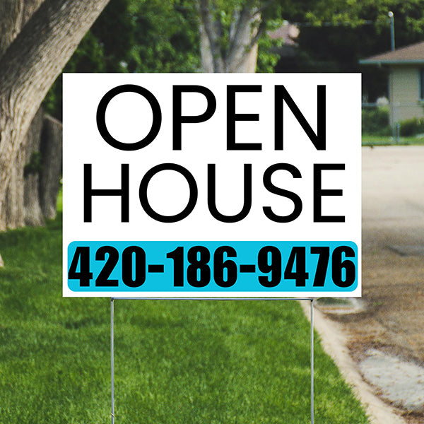 Real Estate - Open House - Plain White Aqua Blue Design - YardSigns.com