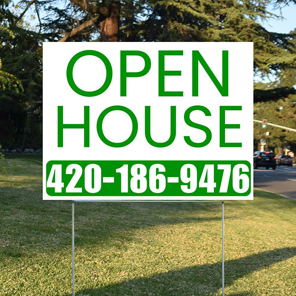 Real Estate - Open House - Plain White Green Design - YardSigns.com
