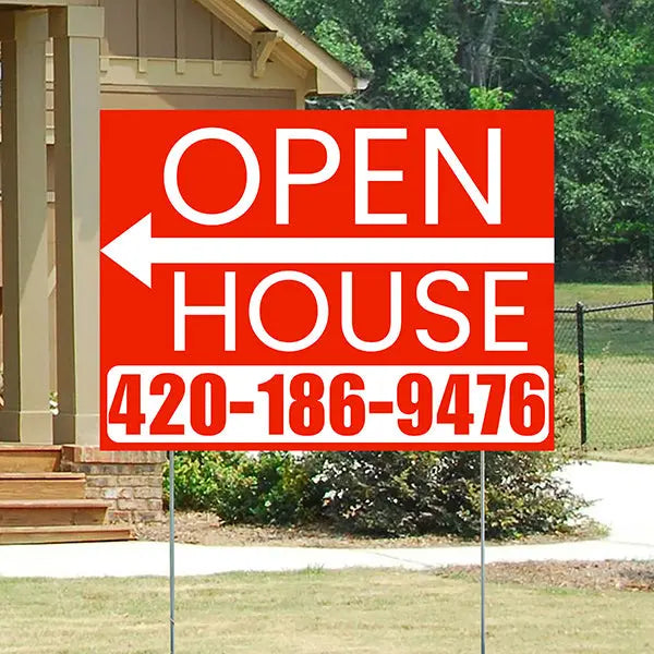 Real Estate - Open House - Plain Chili Red White - Left Arrow Design YardSigns.com
