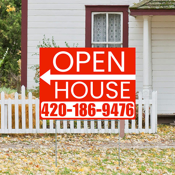 Real Estate - Open House - Plain Chili Red White - Left Arrow Design - YardSigns.com