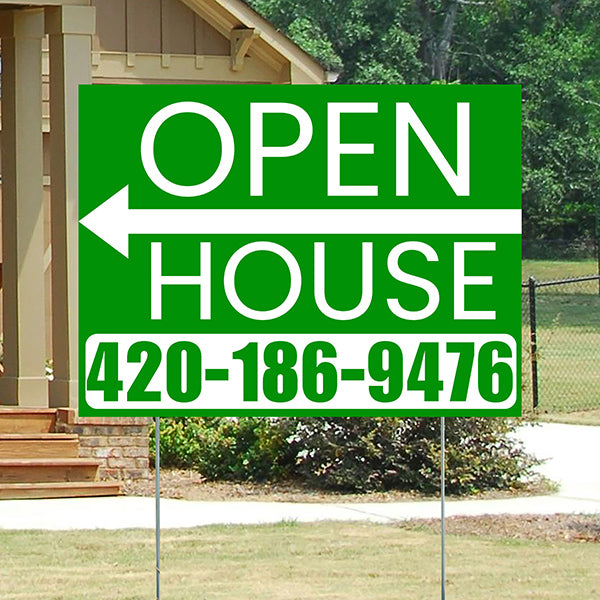 Real Estate - Open House - Plain Green White - Left Arrow Design - YardSigns.com