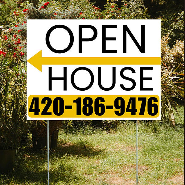 Real Estate - Open House - Plain White Mustard Gold - Left Arrow Design - YardSigns.com