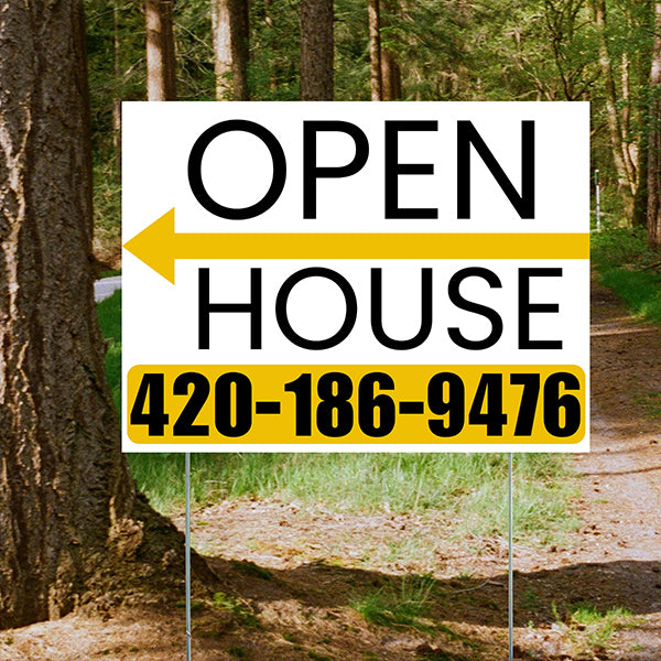 Real Estate - Open House - Plain White Mustard Gold - Left Arrow Design - YardSigns.com