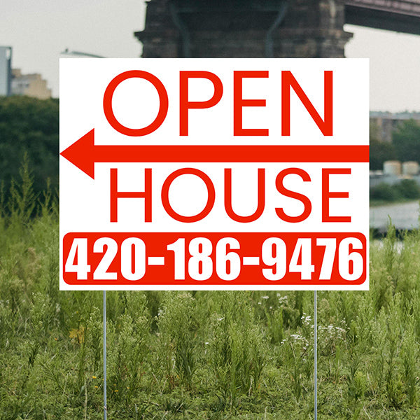 Real Estate - Open House - Plain White Chili Red - Left Arrow Design - YardSigns.com