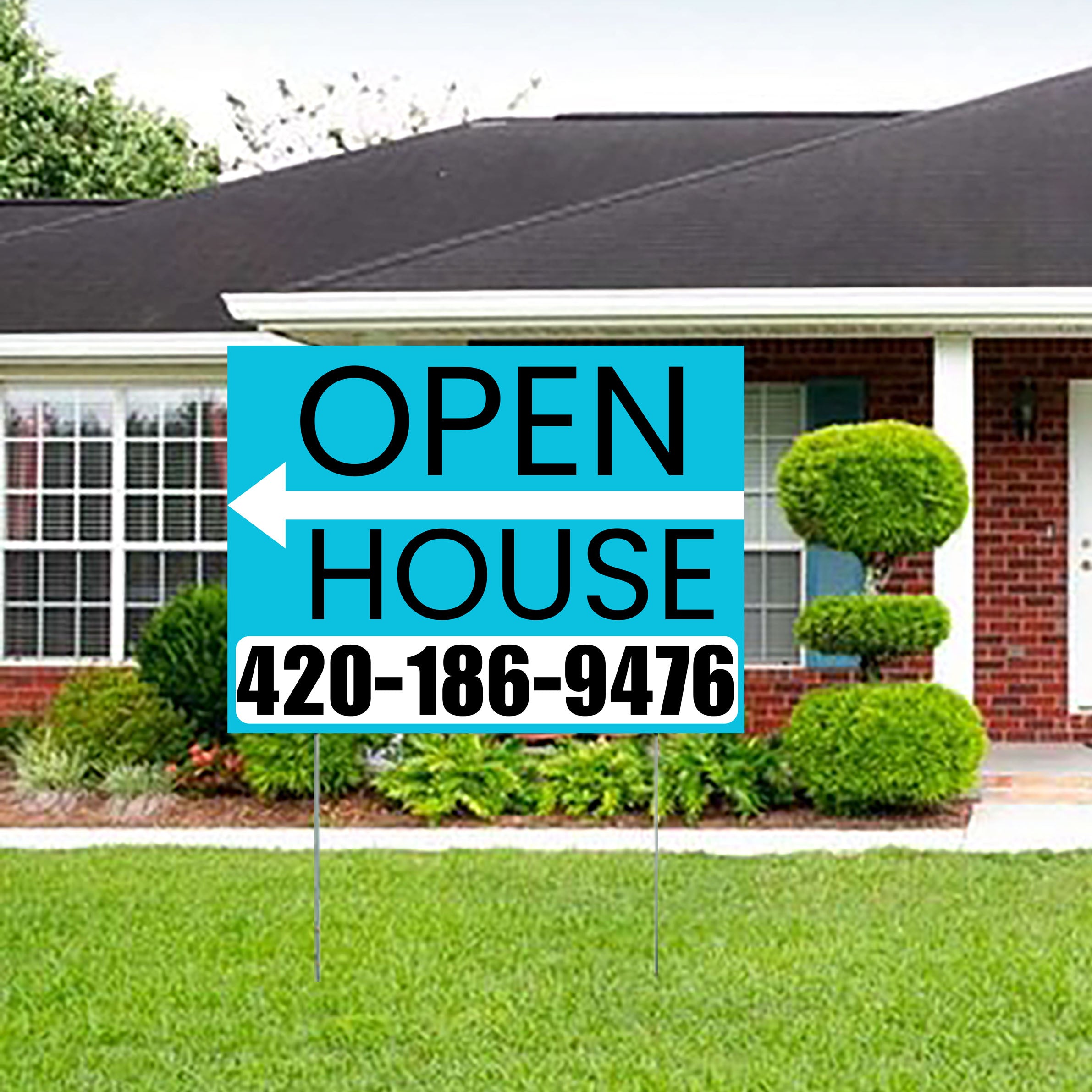 Real Estate - Open House - Plain Aqua Blue White - Left Arrow Design - YardSigns.com