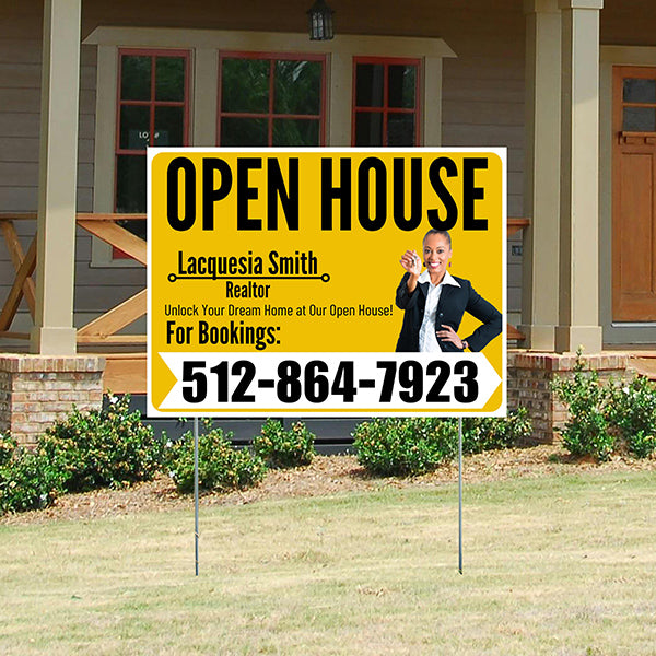 Real Estate - Open House - Plain Realtor Mustard Gold White Design - YardSigns.com
