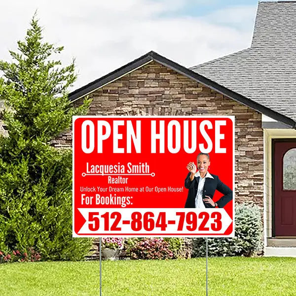 Real Estate - Open House - Plain Realtor Chili Red White Design YardSigns.com