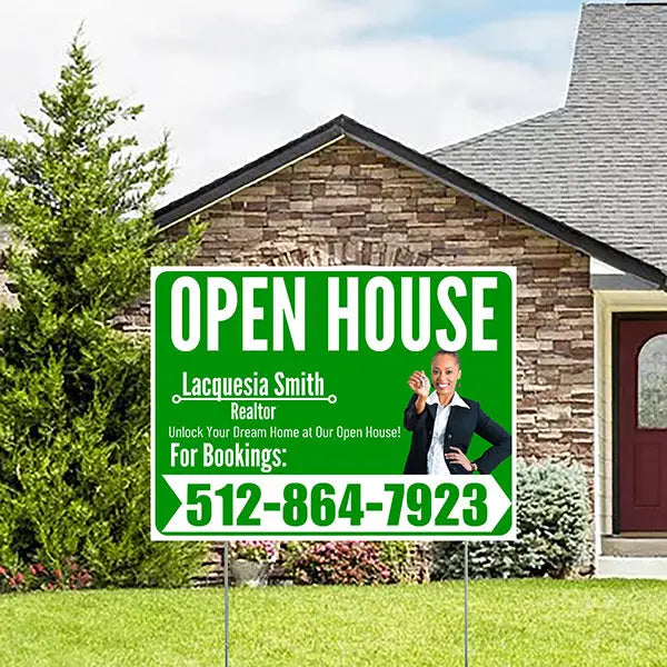 Real Estate - Open House - Plain Realtor Green White Design YardSigns.com