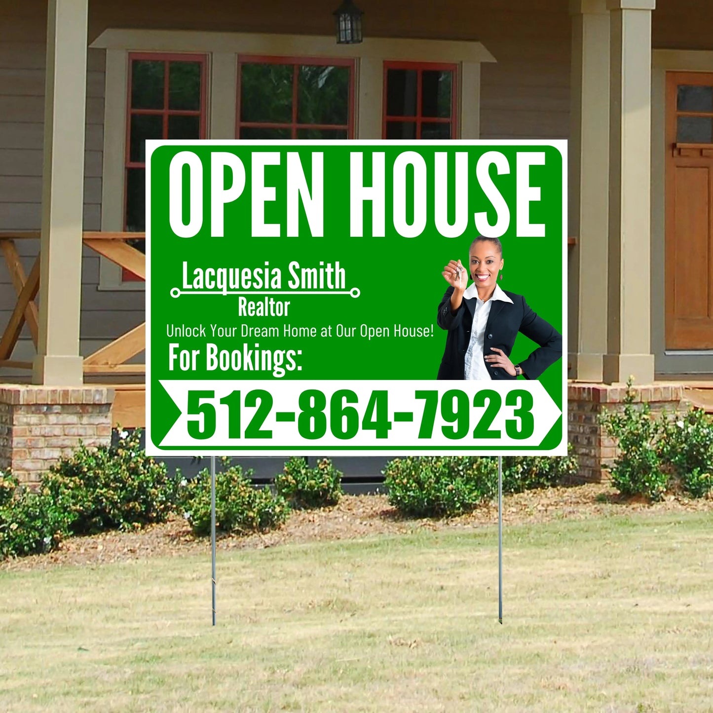Real Estate - Open House - Plain Realtor Green White Design YardSigns.com