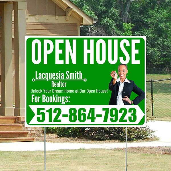 Real Estate - Open House - Plain Realtor Green White Design - YardSigns.com